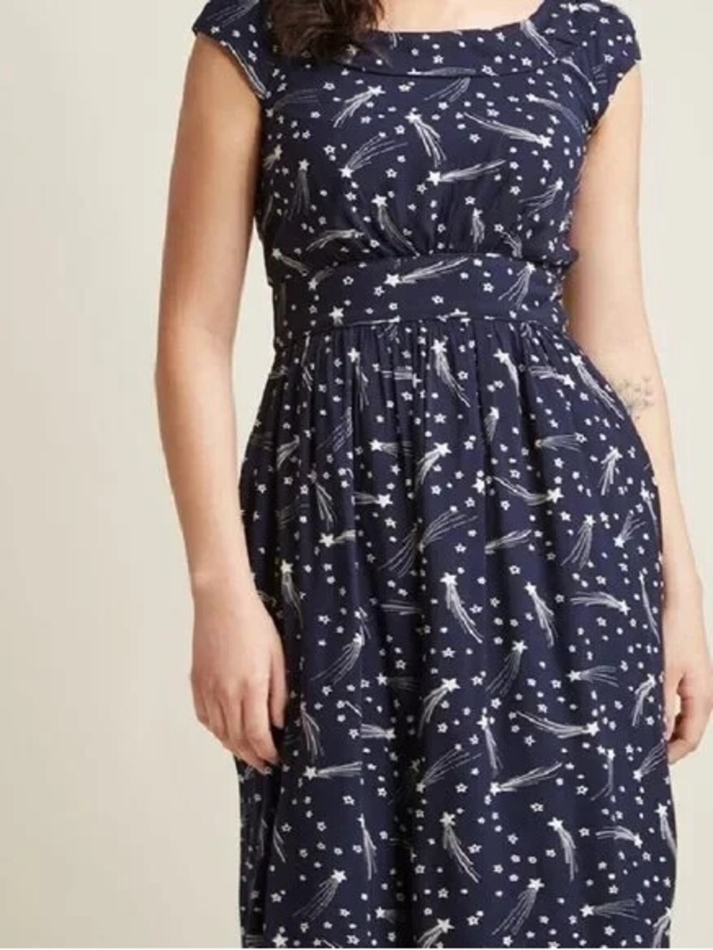 ModCloth Emily and Fin Shooting Stars Vintage Style Fit & Flare Dress - Navy